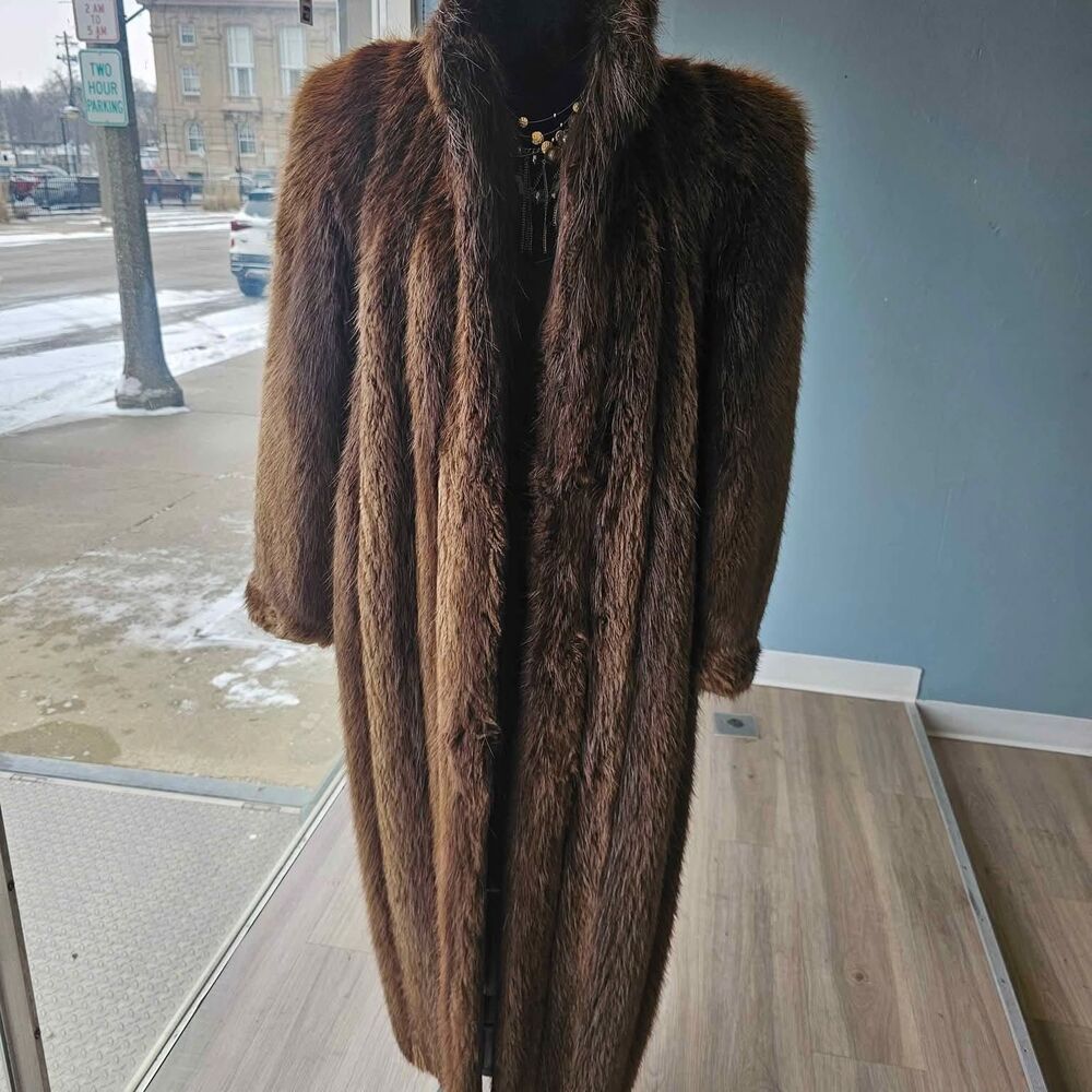 Evans Full Length Beaver Fur Coat M - Picture 1 of 10